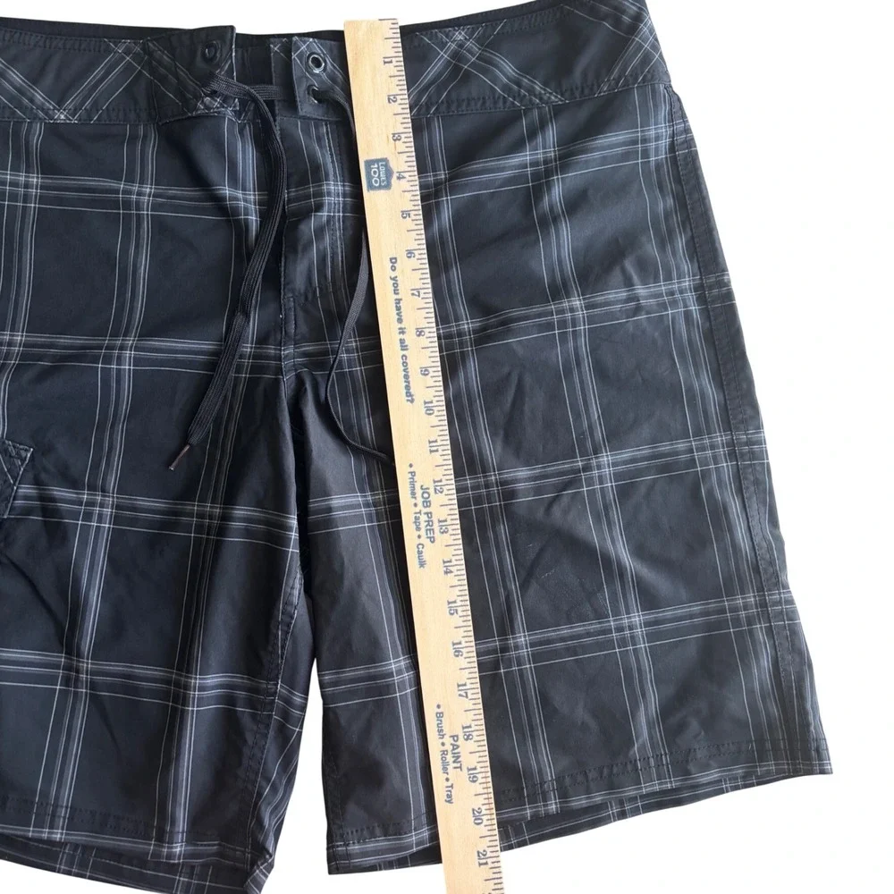 Mossimo Supply Co Mens Plaid Board Shorts Black White Swim Trunks Size 38